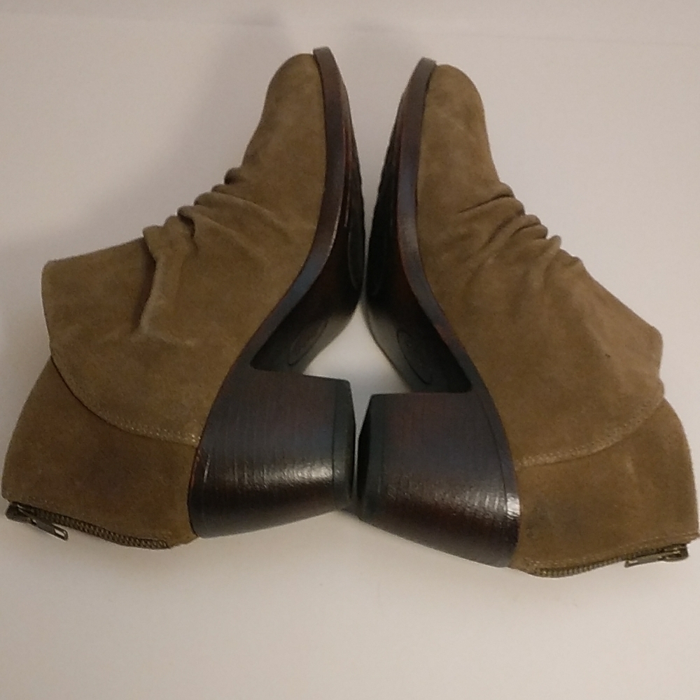 Born Concept Tan Leather Suede Block Heels Back Zip Ankle Boots Booties Side 11M - Picture 5 of 9